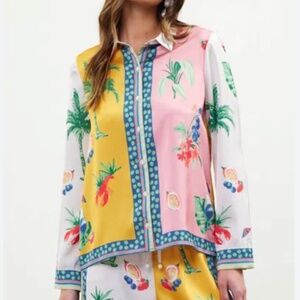 Skies are blue silky tropical blouse pants cute for Spring 3X nwt